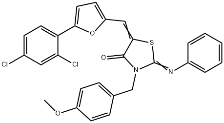5-{[5-(2,4-dichlorophenyl)-2-furyl]methylene}-3-(4-methoxybenzyl)-2-(phenylimino)-1,3-thiazolidin-4-one Struktur