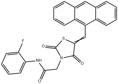 2-[5-(9-anthrylmethylene)-2,4-dioxo-1,3-thiazolidin-3-yl]-N-(2-fluorophenyl)acetamide Struktur