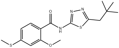 2-methoxy-4-(methylsulfanyl)-N-(5-neopentyl-1,3,4-thiadiazol-2-yl)benzamide Struktur