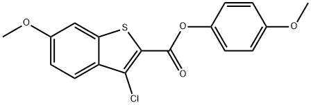 4-methoxyphenyl 3-chloro-6-methoxy-1-benzothiophene-2-carboxylate Struktur