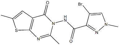 4-bromo-N-(2,6-dimethyl-4-oxothieno[2,3-d]pyrimidin-3(4H)-yl)-1-methyl-1H-pyrazole-3-carboxamide Struktur