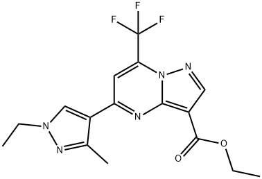 ethyl 5-(1-ethyl-3-methyl-1H-pyrazol-4-yl)-7-(trifluoromethyl)pyrazolo[1,5-a]pyrimidine-3-carboxylate Struktur