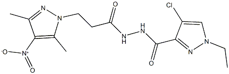 4-chloro-1-ethyl-N'-(3-{4-nitro-3,5-dimethyl-1H-pyrazol-1-yl}propanoyl)-1H-pyrazole-3-carbohydrazide Struktur