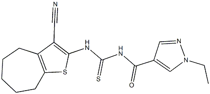 N-(3-cyano-5,6,7,8-tetrahydro-4H-cyclohepta[b]thien-2-yl)-N'-[(1-ethyl-1H-pyrazol-4-yl)carbonyl]thiourea Struktur