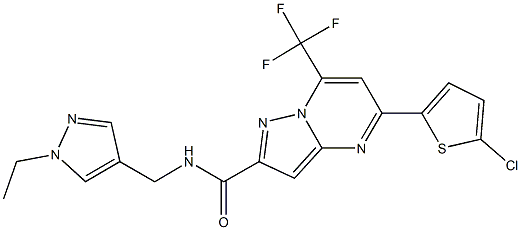 5-(5-chloro-2-thienyl)-N-[(1-ethyl-1H-pyrazol-4-yl)methyl]-7-(trifluoromethyl)pyrazolo[1,5-a]pyrimidine-2-carboxamide Struktur