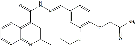 2-(2-ethoxy-4-{2-[(2-methyl-4-quinolinyl)carbonyl]carbohydrazonoyl}phenoxy)acetamide Struktur