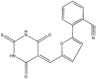 2-{5-[(4,6-dioxo-2-thioxotetrahydropyrimidin-5(2H)-ylidene)methyl]-2-furyl}benzonitrile Struktur