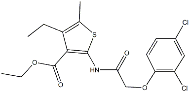 ethyl 2-{[(2,4-dichlorophenoxy)acetyl]amino}-4-ethyl-5-methyl-3-thiophenecarboxylate Struktur