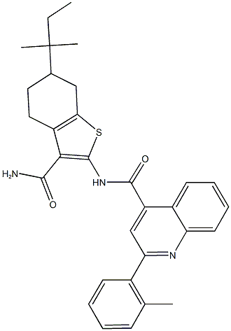 N-[3-(aminocarbonyl)-6-tert-pentyl-4,5,6,7-tetrahydro-1-benzothien-2-yl]-2-(2-methylphenyl)-4-quinolinecarboxamide Struktur