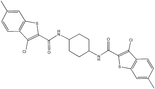 3-chloro-N-(4-{[(3-chloro-6-methyl-1-benzothien-2-yl)carbonyl]amino}cyclohexyl)-6-methyl-1-benzothiophene-2-carboxamide Struktur