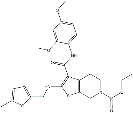 ethyl 3-[(2,4-dimethoxyanilino)carbonyl]-2-{[(5-methyl-2-furyl)methyl]amino}-4,7-dihydrothieno[2,3-c]pyridine-6(5H)-carboxylate Struktur