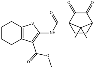 methyl 2-{[(4,7,7-trimethyl-2,3-dioxobicyclo[2.2.1]hept-1-yl)carbonyl]amino}-4,5,6,7-tetrahydro-1-benzothiophene-3-carboxylate Struktur