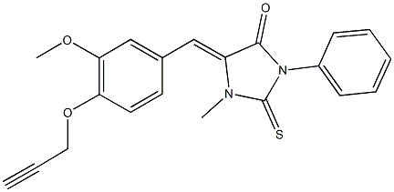 5-[3-methoxy-4-(prop-2-ynyloxy)benzylidene]-1-methyl-3-phenyl-2-thioxoimidazolidin-4-one Struktur