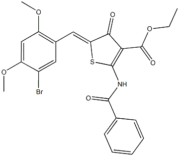 ethyl 2-(benzoylamino)-5-(5-bromo-2,4-dimethoxybenzylidene)-4-oxo-4,5-dihydro-3-thiophenecarboxylate Struktur