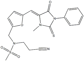 N-(2-cyanoethyl)-N-({5-[(3-methyl-5-oxo-1-phenyl-2-thioxo-4-imidazolidinylidene)methyl]-2-furyl}methyl)methanesulfonamide Struktur