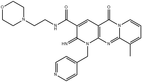 2-imino-10-methyl-N-[2-(4-morpholinyl)ethyl]-5-oxo-1-(4-pyridinylmethyl)-1,5-dihydro-2H-dipyrido[1,2-a:2,3-d]pyrimidine-3-carboxamide Struktur