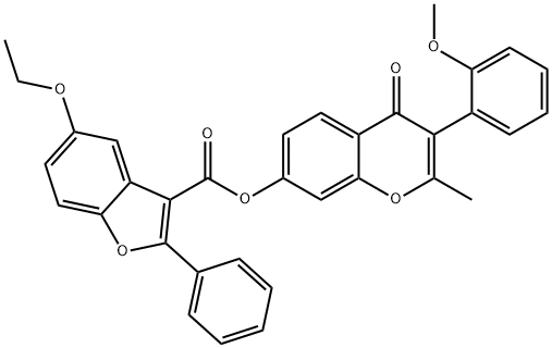 3-(2-methoxyphenyl)-2-methyl-4-oxo-4H-chromen-7-yl 5-ethoxy-2-phenyl-1-benzofuran-3-carboxylate Struktur