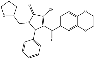 4-(2,3-dihydro-1,4-benzodioxin-6-ylcarbonyl)-3-hydroxy-5-phenyl-1-(tetrahydro-2-furanylmethyl)-1,5-dihydro-2H-pyrrol-2-one Struktur