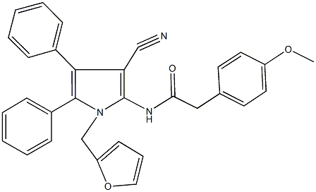 N-[3-cyano-1-(2-furylmethyl)-4,5-diphenyl-1H-pyrrol-2-yl]-2-(4-methoxyphenyl)acetamide Structure