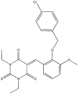 5-{2-[(4-chlorobenzyl)oxy]-3-methoxybenzylidene}-1,3-diethyl-2-thioxodihydro-4,6(1H,5H)-pyrimidinedione Struktur