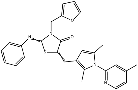5-{[2,5-dimethyl-1-(4-methyl-2-pyridinyl)-1H-pyrrol-3-yl]methylene}-3-(2-furylmethyl)-2-(phenylimino)-1,3-thiazolidin-4-one Struktur