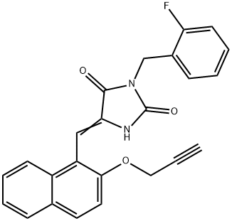 3-(2-fluorobenzyl)-5-{[2-(2-propynyloxy)-1-naphthyl]methylene}-2,4-imidazolidinedione Struktur