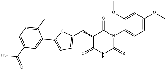 3-{5-[(1-(2,4-dimethoxyphenyl)-4,6-dioxo-2-thioxotetrahydro-5(2H)-pyrimidinylidene)methyl]-2-furyl}-4-methylbenzoic acid Struktur