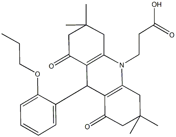 3-(3,3,6,6-tetramethyl-1,8-dioxo-9-(2-propoxyphenyl)-2,3,4,5,6,7,8,9-octahydro-10(1H)-acridinyl)propanoic acid Struktur