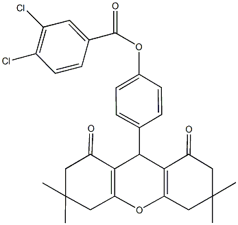 4-(3,3,6,6-tetramethyl-1,8-dioxo-2,3,4,5,6,7,8,9-octahydro-1H-xanthen-9-yl)phenyl 3,4-dichlorobenzoate Struktur
