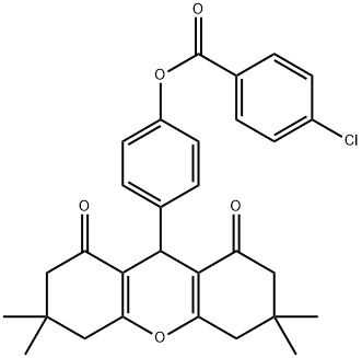 4-(3,3,6,6-tetramethyl-1,8-dioxo-2,3,4,5,6,7,8,9-octahydro-1H-xanthen-9-yl)phenyl 4-chlorobenzoate Struktur