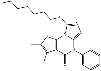 8-(heptylsulfanyl)-2,3-dimethyl-5-phenylthieno[3,2-e][1,2,4]triazolo[4,3-a]pyrimidin-4(5H)-one Structure