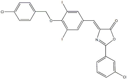 4-{4-[(4-chlorobenzyl)oxy]-3,5-diiodobenzylidene}-2-(3-chlorophenyl)-1,3-oxazol-5(4H)-one Struktur