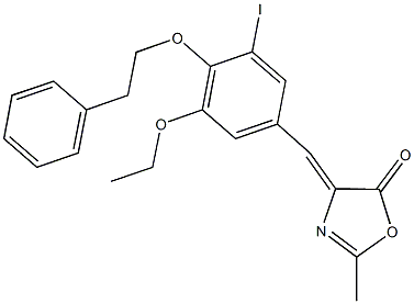 4-[3-ethoxy-5-iodo-4-(2-phenylethoxy)benzylidene]-2-methyl-1,3-oxazol-5(4H)-one Struktur