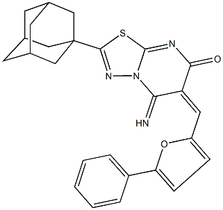 2-(1-adamantyl)-5-imino-6-[(5-phenyl-2-furyl)methylene]-5,6-dihydro-7H-[1,3,4]thiadiazolo[3,2-a]pyrimidin-7-one Struktur
