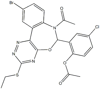 2-[7-acetyl-10-bromo-3-(ethylsulfanyl)-6,7-dihydro[1,2,4]triazino[5,6-d][3,1]benzoxazepin-6-yl]-4-chlorophenyl acetate Struktur