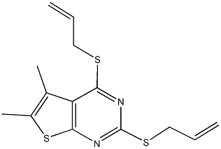 2,4-bis(allylsulfanyl)-5,6-dimethylthieno[2,3-d]pyrimidine Struktur