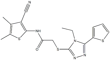 N-(3-cyano-4,5-dimethyl-2-thienyl)-2-{[4-ethyl-5-(2-thienyl)-4H-1,2,4-triazol-3-yl]sulfanyl}acetamide Struktur