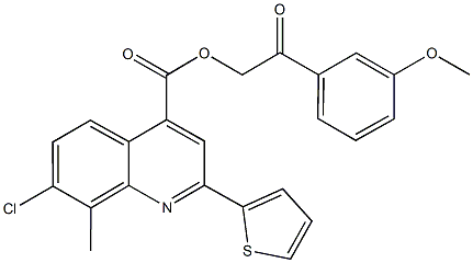 2-(3-methoxyphenyl)-2-oxoethyl 7-chloro-8-methyl-2-(2-thienyl)-4-quinolinecarboxylate Struktur