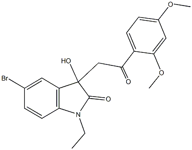 5-bromo-3-[2-(2,4-dimethoxyphenyl)-2-oxoethyl]-1-ethyl-3-hydroxy-1,3-dihydro-2H-indol-2-one Struktur