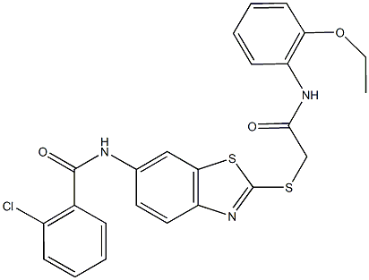 2-chloro-N-(2-{[2-(2-ethoxyanilino)-2-oxoethyl]sulfanyl}-1,3-benzothiazol-6-yl)benzamide Struktur