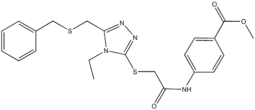 methyl 4-{[({5-[(benzylsulfanyl)methyl]-4-ethyl-4H-1,2,4-triazol-3-yl}sulfanyl)acetyl]amino}benzoate Struktur