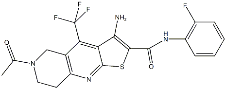 6-acetyl-3-amino-N-(2-fluorophenyl)-4-(trifluoromethyl)-5,6,7,8-tetrahydrothieno[2,3-b][1,6]naphthyridine-2-carboxamide Struktur