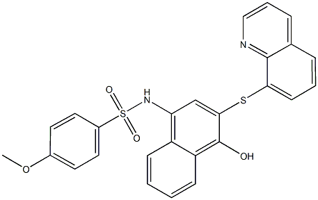 N-[4-hydroxy-3-(8-quinolinylsulfanyl)-1-naphthyl]-4-methoxybenzenesulfonamide Struktur