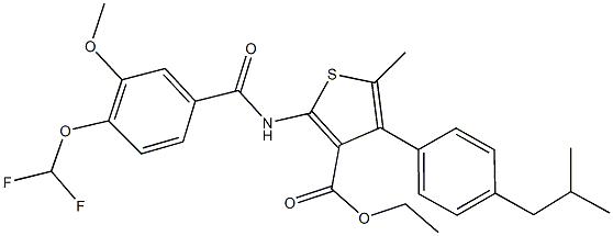 ethyl 2-{[4-(difluoromethoxy)-3-methoxybenzoyl]amino}-4-(4-isobutylphenyl)-5-methyl-3-thiophenecarboxylate Struktur