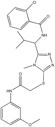 2-chloro-N-[1-(5-{[2-(3-methoxyanilino)-2-oxoethyl]thio}-4-methyl-4H-1,2,4-triazol-3-yl)-2-methylpropyl]benzamide Struktur