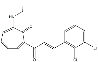2-[3-(2,3-dichlorophenyl)acryloyl]-7-(ethylamino)-2,4,6-cycloheptatrien-1-one Struktur