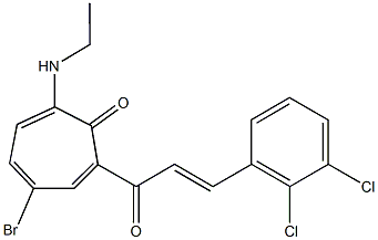 4-bromo-2-[3-(2,3-dichlorophenyl)acryloyl]-7-(ethylamino)-2,4,6-cycloheptatrien-1-one Struktur