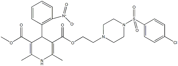 3-(2-{4-[(4-chlorophenyl)sulfonyl]-1-piperazinyl}ethyl) 5-methyl 4-{2-nitrophenyl}-2,6-dimethyl-1,4-dihydro-3,5-pyridinedicarboxylate Struktur