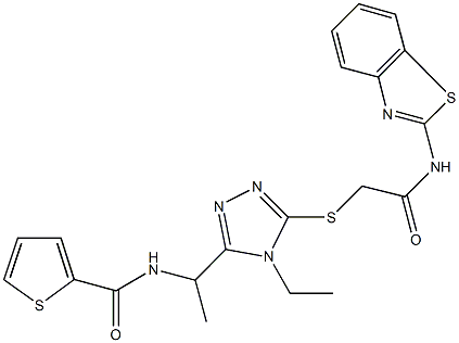 N-[1-(5-{[2-(1,3-benzothiazol-2-ylamino)-2-oxoethyl]sulfanyl}-4-ethyl-4H-1,2,4-triazol-3-yl)ethyl]-2-thiophenecarboxamide Struktur