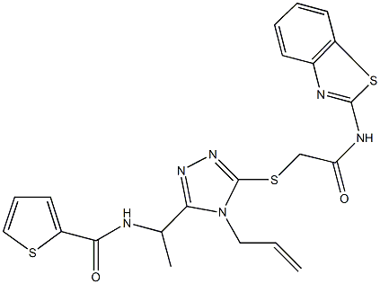 N-[1-(4-allyl-5-{[2-(1,3-benzothiazol-2-ylamino)-2-oxoethyl]sulfanyl}-4H-1,2,4-triazol-3-yl)ethyl]-2-thiophenecarboxamide Struktur
